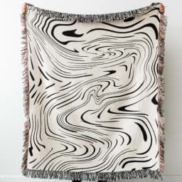 Abstract Wavy Jacquard Woven Throw Blanket Boho Black White Swirl Tassel Blanket Modern Art Woven Sofa Throw Home Decor
