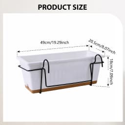 Balcony Railing Planter Plant Basket Fence Planter with Rack and Tray Flowerpot Window Box Planter for Deck Yard Countryside