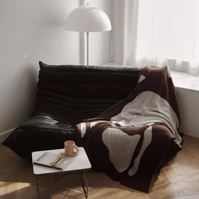 Chocolate Color Knitted Blanket Cream Ivory Knitted Blanket Geometric Throw Modern Sofa Bedding Fashion Home Decorations