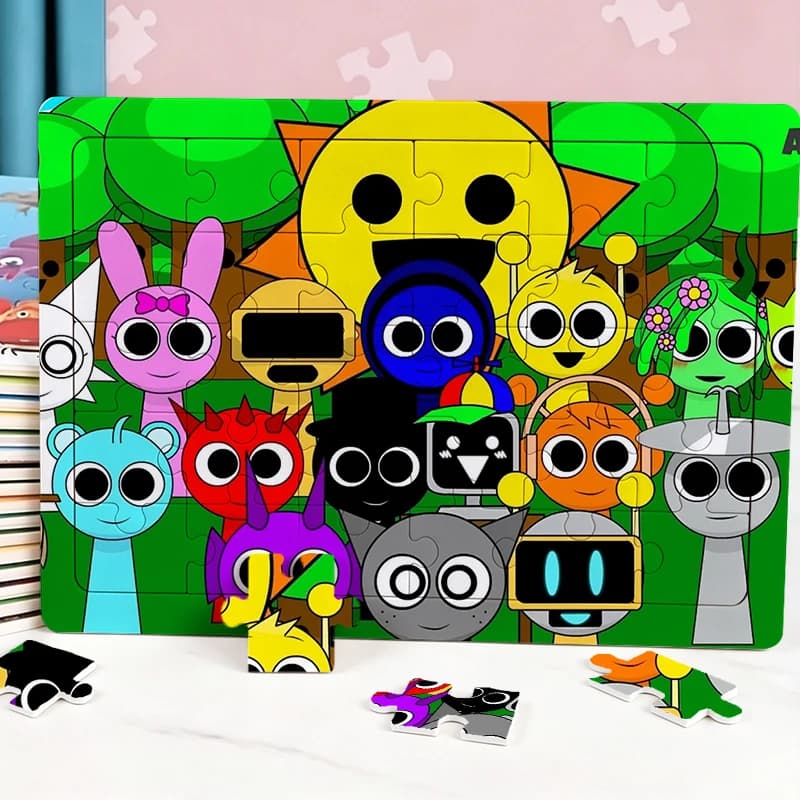 30pcs Sprunkis Multi-Character Themed Jigsaw Puzzle Family Birthday Party Puzzle Educational Learning Toys Gift for Birthdays