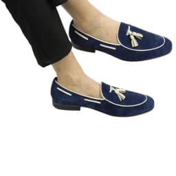 Penny Blue Loafer Men Shoes Fashion Tassel One-step Summer Casual Daily Office Shoes for Men Cow Suede High Quality Customized