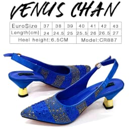 Venus Chan- Elegant High Heels Shoes and Bag Set for Women Pointed Toe Black Color Hollow Rhinestones Matching Bag INS 2024