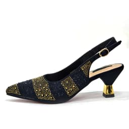 Venus Chan- Elegant High Heels Shoes and Bag Set for Women Pointed Toe Black Color Hollow Rhinestones Matching Bag INS 2024