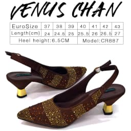 Venus Chan- Elegant High Heels Shoes and Bag Set for Women Pointed Toe Black Color Hollow Rhinestones Matching Bag INS 2024