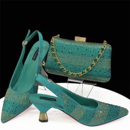Venus Chan- Elegant High Heels Shoes and Bag Set for Women Pointed Toe Black Color Hollow Rhinestones Matching Bag INS 2024