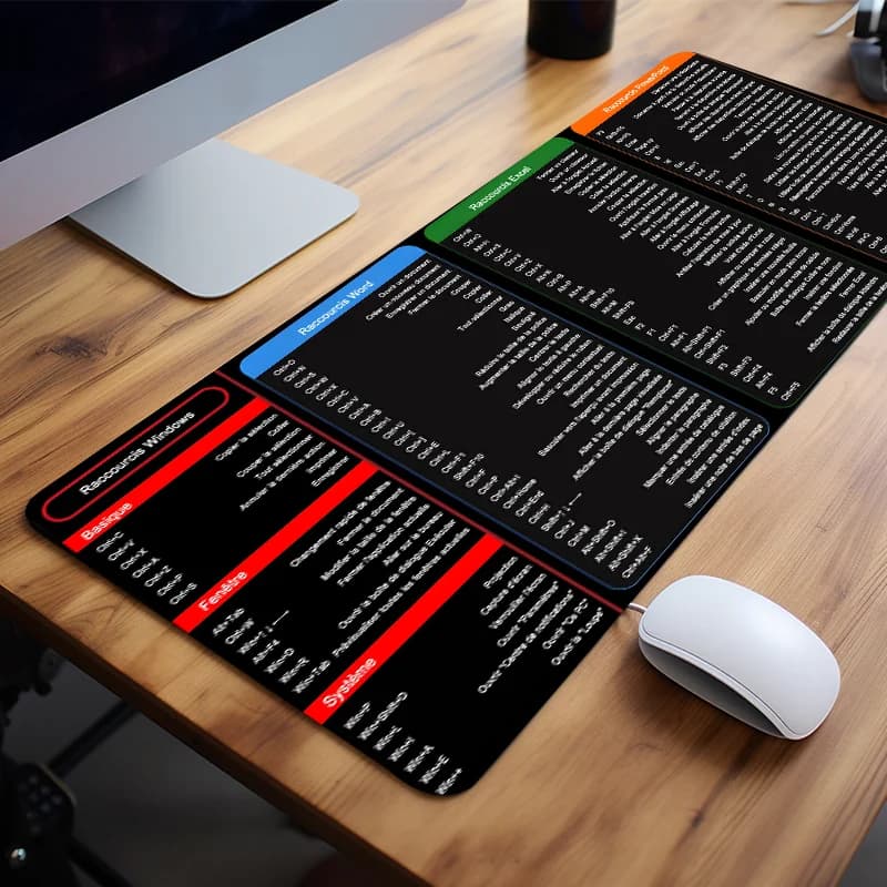 French Excel Shortcuts Pattern Large Mouse Pad Office Desk Mat Computer Keyboard Pad Starters Gift for Office Workers Students