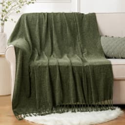 Battilo Chenille Throw Blanket With Fringe Tassels Decorative Lightweight Sofa Blanket Soft Cozy Knit Throws for Spring Decor