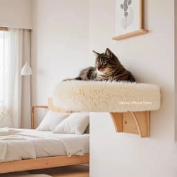 Wall Mounted Wooden Cat Space, Small Pet Bed Cat Furniture, Winter Cat Perch with Supports