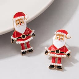Cute Enamel Santa Claus Stud Earrings For Women Exquisite Imitation Pearl Cartoon Christmas Earring Xmas New Year Party Gifts