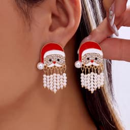 Cute Enamel Santa Claus Stud Earrings For Women Exquisite Imitation Pearl Cartoon Christmas Earring Xmas New Year Party Gifts