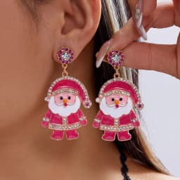 Cute Enamel Santa Claus Stud Earrings For Women Exquisite Imitation Pearl Cartoon Christmas Earring Xmas New Year Party Gifts