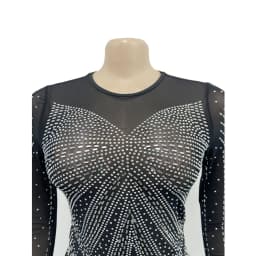 HBLL Best Quality Famous Brand Dress Shiny Diamond O-neck Long Sleeve Elegant Maxi Dress Sexy Sheer Party Dress Vestidos