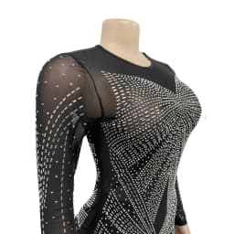 HBLL Best Quality Famous Brand Dress Shiny Diamond O-neck Long Sleeve Elegant Maxi Dress Sexy Sheer Party Dress Vestidos