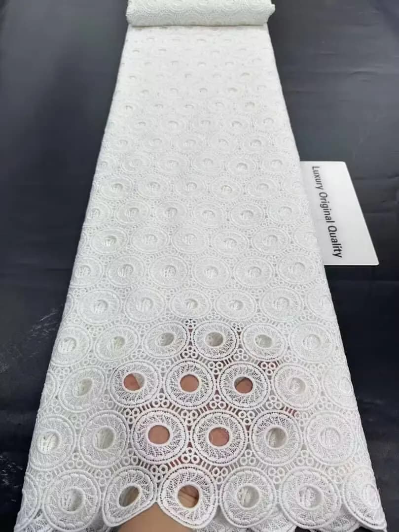 White 100%Cotton Lace Fabrics 2026 High Quality Dubai Materials Latest Nigerian Guipure Lace Fabric Senegal Style For Wedding