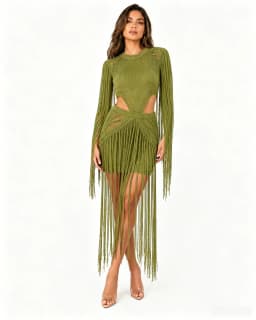 Vintage Tassel Boho Summer Dress Sexy Women O-neck Elegant Hollow Out Club Party Dress