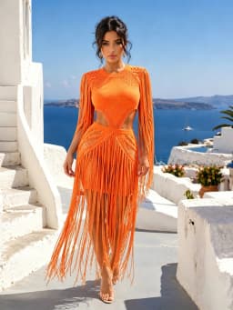 Vintage Tassel Boho Summer Dress Sexy Women O-neck Elegant Hollow Out Club Party Dress