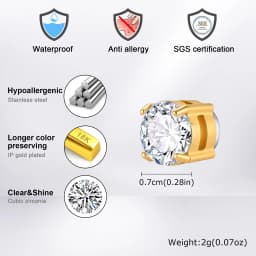 Hip-hop Zircon Magnetic Clip Earrings for Men Women,Anti Allergy Stainless Steel Non Piercing Ear Clip,Casual Unisex Jewelry