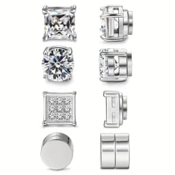 4 Pairs Stainless Steel Magnetic Stud Earrings, Fashion Cubic Zirconia Magnetic Non-piercing Ear Clip For Men