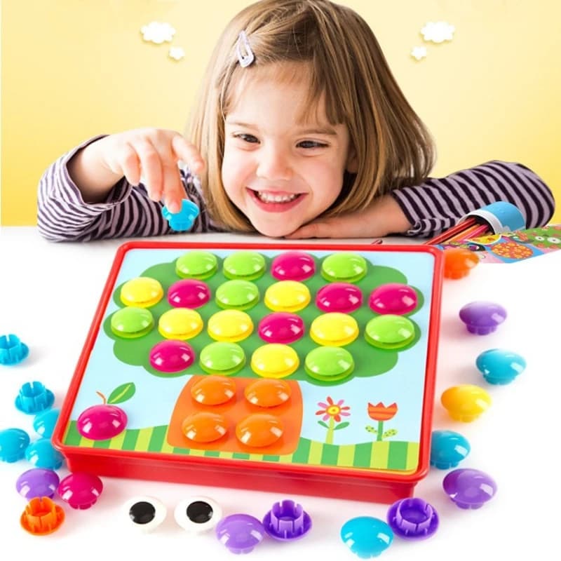 Montessori Baby Toys Mushroom Nail Beads Intelligent 3D Puzzle Games Jigsaw Board for Children Kids Educational Toys