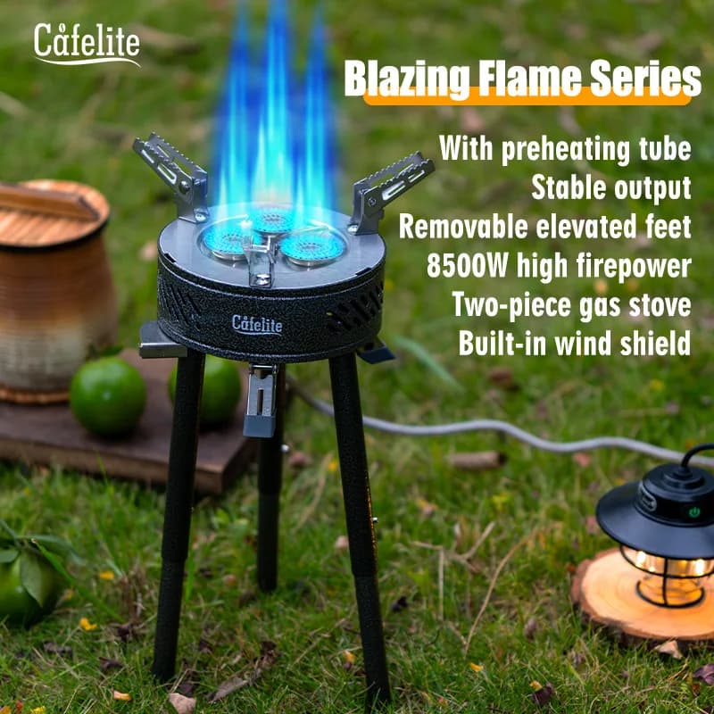 8800W High Power Camping Gas Stove Portable Split Burner Preheating Tube Wind Shield Folding Legs Butane Alpine LPG Canister