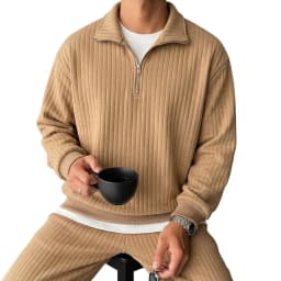 Quarter Zip Men's Sweatshirts Luxury Solid Stripes Pullover Zip Up Hoodies Gym Man V Neck Zip Up Shirts Long Sleeve Mens Coats