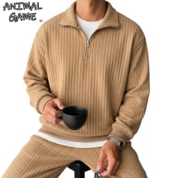 Quarter Zip Men's Sweatshirts Luxury Solid Stripes Pullover Zip Up Hoodies Gym Man V Neck Zip Up Shirts Long Sleeve Mens Coats