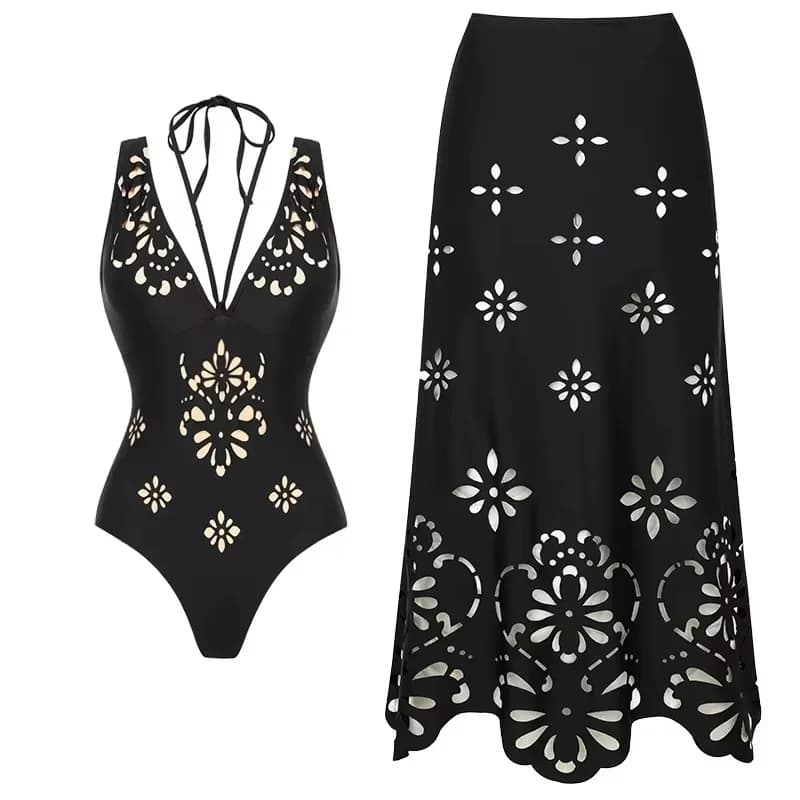 New 2PC Swimsuit Bandeau Biquini Sexy Bikini Women Swimwear Push Up Bathing Suits Female Long Skirt Beachwear