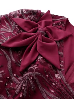 Elegant Women Sequin Dress V Neck Long Sleeves 3D Floral Design Peplum Waist Fitted Mermaid Hem Wedding Party Cocktail Events