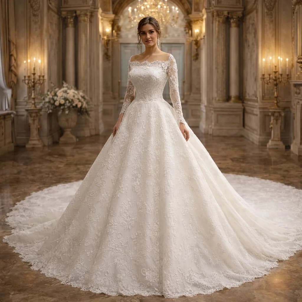 Customzied Elegant Lace Wedding Dress Long Sleeve Off Shoulder Bridal Gown Princess Ball Gown Appliques Vestido De Novia