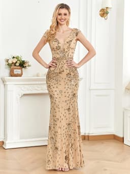 Elegant Champagne Evening Dress For Women Long 2024 Luxury Mermaid Formal Sequins Prom Wedding Party Cocktail Dresses