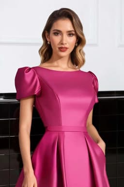 Formal Satin Mother of The Bride Dresses for Women Tea Length A Line Wedding Guest Dress with Sleeves