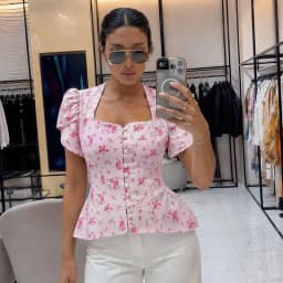 Women's Jacket Waist Cinching Floral Suit Jacket Lady V Neck Short Bubble Sleeve Shoulder Pad Jackets Fashion Daily Woman Coat