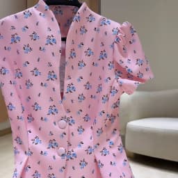 Women's Jacket Waist Cinching Floral Suit Jacket Lady V Neck Short Bubble Sleeve Shoulder Pad Jackets Fashion Daily Woman Coat