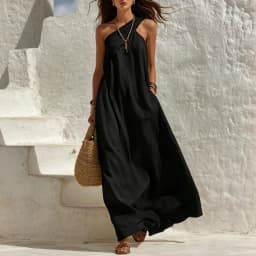 Summer Linen Asymmetric One Shoulder Maxi Dress Women Boho Backless Sleeveless Beach Casual Holiday Flowy Dress With Pocket New