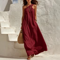 Summer Linen Asymmetric One Shoulder Maxi Dress Women Boho Backless Sleeveless Beach Casual Holiday Flowy Dress With Pocket New