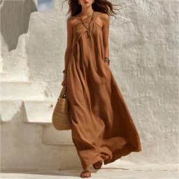 Summer Linen Asymmetric One Shoulder Maxi Dress Women Boho Backless Sleeveless Beach Casual Holiday Flowy Dress With Pocket New