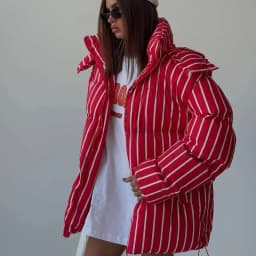 Striped Cotton Women Coat Full Sleeve Hat Lady Jacket 2026 Autumn Winter Quilted Thicken Single Breasted Female Loose Outwear