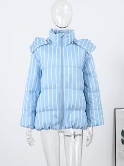 Striped Cotton Women Coat Full Sleeve Hat Lady Jacket 2026 Autumn Winter Quilted Thicken Single Breasted Female Loose Outwear