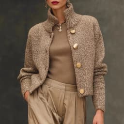 Fashion High Neck Button Knit Cardigan Jacket Women 2025 Autumn Winter Long Sleeve Sweater Coats Casual
