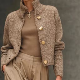 Fashion High Neck Button Knit Cardigan Jacket Women 2025 Autumn Winter Long Sleeve Sweater Coats Casual