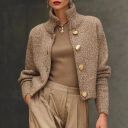 Fashion High Neck Button Knit Cardigan Jacket Women 2025 Autumn Winter Long Sleeve Sweater Coats Casual