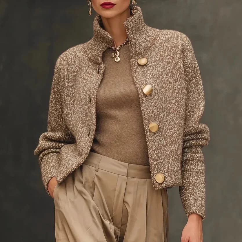 Fashion High Neck Button Knit Cardigan Jacket Women 2025 Autumn Winter Long Sleeve Sweater Coats Casual