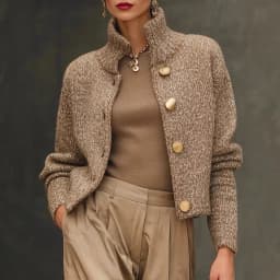 Fashion High Neck Button Knit Cardigan Jacket Women 2025 Autumn Winter Long Sleeve Sweater Coats Casual