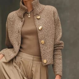 Fashion High Neck Button Knit Cardigan Jacket Women 2025 Autumn Winter Long Sleeve Sweater Coats Casual