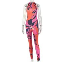 Women's Zipper Halter Sleeveless Waistband Hips Wrapped Bodycon Jumpsuits