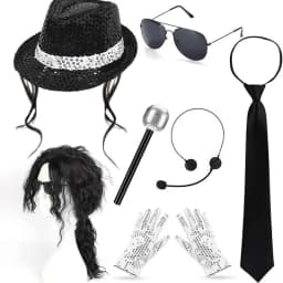 2026 Jackson Style Sequin Hat Tie Glove Set Sparkly Disco Costume Kids Dance Party Halloween Stage Performance Cosplay Outfit