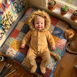 Boys Girls Animal Cosplay Costume aby Lion Costume Footed Jumpsuit Long Sleeve Hooded Romper Halloween Party Costume