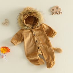 Boys Girls Animal Cosplay Costume aby Lion Costume Footed Jumpsuit Long Sleeve Hooded Romper Halloween Party Costume