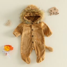 Boys Girls Animal Cosplay Costume aby Lion Costume Footed Jumpsuit Long Sleeve Hooded Romper Halloween Party Costume