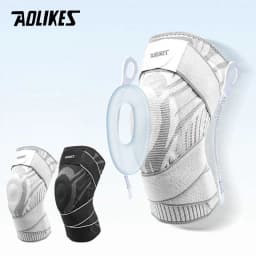 AOLIKES 1PC Compression Crossfit Elastic Sport Knee Sleeve with Long Straps Knee Brace with Silicone Gel for Basketabll Cycling
